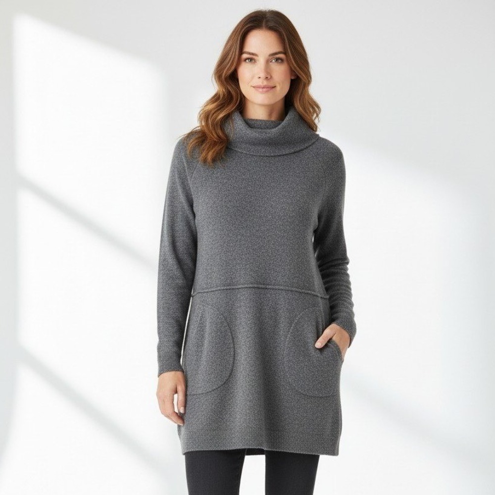 J. Jill Tunic Sweater Mock Neck Womens 1X Dark Charcoal Gray Pockets NWT